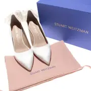 Stuart Weitzman NWB Forever Crystal Bow 75 Heels Size 7.5 US in White Satin