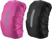 uxcell 55-65L Waterproof Backpack Rain Cover, 2 Pcs Non-Slip Backpack Cover with Vertical Reflective Strap Stay Dry for Hiking, Camping, Hunting, L, Black/Rose