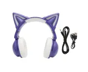 Cat Ear Bluetooth Headset Stereo Cute High Sensitivity Built in Mic Adjustable LED Kids Headset with 3.5mm Cable Purple