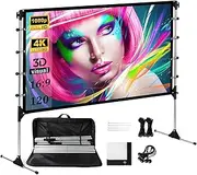 Projector Screen with Stand 120 inch Portable Anti-Crease Indoor Outdoor Projection Screen 16:9 4K HD Rear Front Projector Movies Screen with Carry Bag for Home Theater Backyard Movie Night