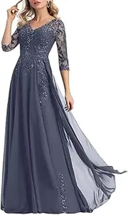 [Generic] Mother of The Bride Dresses Lace Long Formal Evening Gowns 3/4 Sleeves Plus Size Evening Dress Sequins