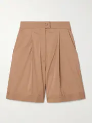 [Max Mara] Max Mara - Sultano Pleated Cotton-blend Poplin Shorts - Camel - UK 16 UK 16 Brown