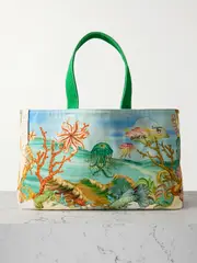 [ALÉMAIS] ALÉMAIS - + Sam Pauletto Emerald Cove Embroidered Printed Cotton-canvas Tote - Blue - One size One size Blue
