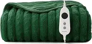 Dreamaker Chunky Embossed Plush Fleece Electric Heated Throw Blanket 160x130cm Warm Flannel Reversible Rug Energy Efficient Overheat Protection 9 Heat Setting Extra Long Cord Controller- Emerald Green