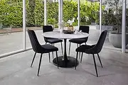 Aria Dining Table Marble Effect White Sevella with Matte Black Frame