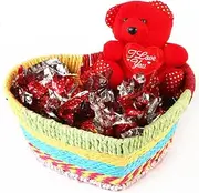 Ghasitaram Gifts Chocolate - Heart Basket with Teddy and Chocolates