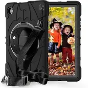 for Samsung Galaxy Tab A8 10.5 Inch Case 2022 SM-X200/X205/X207, Shockproof Case with 360 Rotating Stand/Hand Strap/Shoulder Strap Kids Students Galaxy Tab A8 10.5 in Tablet Case,Black