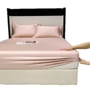 Catzon Soft Luxury Silky Satin Bed Sheets Pillowcase 3 Piece Set Bedding-LeavesPink