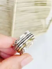 Solid 925 Sterling Silver Spinner Ring Meditation Fidget Jewelry For Women's