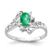 Solid 14k White Gold 6x4mm Oval Simulated Emerald AAA CZ Ring