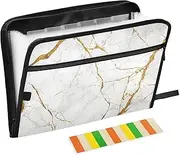 Quteprint 13 Pockets Expanding File Folder with Zipper Closure, Marbling Texture Golden Accordion File Folder with Sticky Labels, Letter Size A4 Papers Expandable File Document Organizer
