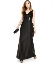 Adrianna Papell Womens Sequined Mikado A-line Dress, Black, 0