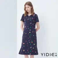 在飛比找momo購物網優惠-【YIDIE 衣蝶】仙人掌印花翻領短洋裝-黑