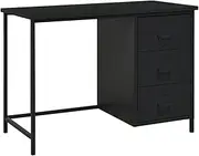 Black Steel Desk, Three Industrial Drawers, Home, Office Computer, Gaming Table, Adjustable Feet, 105x52x75 cm