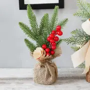 GGP Mini Christmas Pine Tree Decoration 10.24 Inches Tall With Red Berries And Burlap Base (4 Trees)