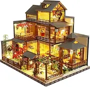 Spilay Dollhouse DIY Miniature Wooden Furniture Kit,Mini Handmade Big Castle Model Plus with LED & Music Box ,1:24 Scale Creative Doll House Toys for Adult Gift