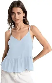 [ODAWA] Elegant Light Blue Adjustable Spaghetti Tops Women Spaghetti Strap Tops Floral Tank Top for Women