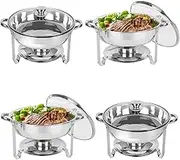 IMACONE Chafing Dish Buffet Set 4 Pack, 5QT Round Stainless Steel Chafer for Catering in Glass Lid, Chafers and Buffet Warmer Sets w/Food & Water Pan, Lid, Frame, Fuel Holder for Event Party Holiday