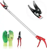 Hortem Long Reach Pruner Set, 32-Inch Hold Long Reach Cut Garden Tree Pruner with Flexible Hand Grip, Lightweight Pruning Shears or Branch Cutter, Fruit Picking, Prickly Plants & Roses