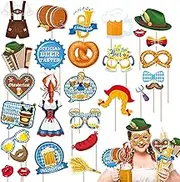 German Beer Festival Photo Booth Props | Oktoberfest Holiday Props Cupcake Toppers,Germany Festival Supplies with Stick for Beer Festival Decorations Fulenyi