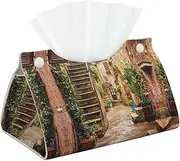 Italy Tuscan print Tissue Box Cover, Tissues Holder Leather Tissue Box Holder for Bathroom Aesthetic
