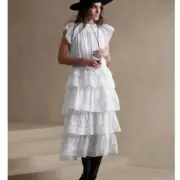 Banana Republic Selene Embroidered Midi White Romantic Peasants Dress XL