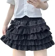 [OATSBAS] Elastic Waist Lolita Cake Mini Skirts for Women Girls High Waist Pleated Skirt Y2K Layered Skirt