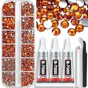 4000PCS Orange Rhinestones with B7000 Rhinestone Glue Bedazzler Kit, Glue Fix Flatback Gems Rhinestones for Crafts Clothes Shoes Nails Face Art, Mixed 5 Sizes 2mm 3mm 4mm 5mm 6mm