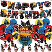 Godzilla Birthday Decorations - Banner, Latex Balloons, Cake & Cupcake Toppers for Kids' Party