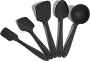 GIR: Get It Right Premium Silicone 5 Piece Utensil Set - Non-Stick Heat Resistant Kitchen Cooking and Serving Utensils - Silicone Spatula, Flip/Turner, and Spoonula - Black