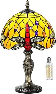 MIAOKE Table Lamp Stained Glass Crystal Bead Style Table Light, Handmade Desk Bedside Table Night Lamp, Antique Art Craft Gifts Lover Kid Living Room Study Bookcase Desk Ligh(Orange Dragonfly)