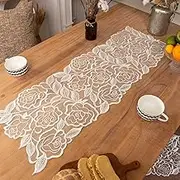ARTABLE Lace Table Runner Macrame Vintage Flower Dresser Scarf with Exquisite Embroidery Table Runners for Kitchen Home Wedding Party Dining Decoration (12 x 36 Inch, Offwhite-4)