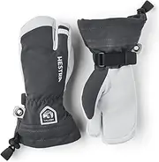 [HESTRA] Army Leather Heli Ski Glove (Youth 4-13 Years), Waterproof Insulated Classic 3 Finger Leather Gloves for Kids Winter Skiing and Playing in Snow