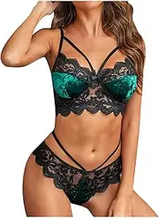 [Generic] Brief for Men Sexy Sleepwear Garter Pajamas Jumpsuit Sets Lingerie Underwear Set Contrast Lace Belted Robe