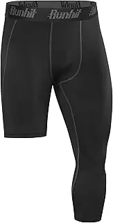 [Runhit] One Leg Compression Pants for Men 3/4 Length Capri Running Tights Leggings Workout Athletic Base Layer for Basketball Black