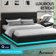 ALFORDSON Bed Frame Queen Size Platform RGB LED Gas Lift Base Storage Black