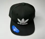 Adidas Originals Boys Kids Black Trefoil Flat Bill Cap Hat Adjustable NWT