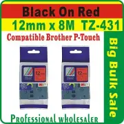 12mm x 8m Brother Black on Red Compatible TZ-431 P-Touch Laminated Label Tape