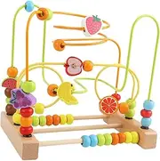 Luwecf Bead Maze Toy Wooden Educational Circle Toy Fruits Shapes Spatial Reasoning Beads Roller Toy, Fruit B