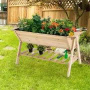 Costway2 Tiers Raised Garden Bed with Storage Shelf & Black Liner
