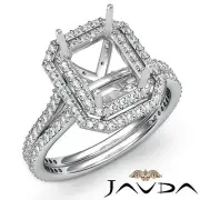 Halo Setting Diamond Engagement Emerald Semi Mount Ring 18k White Gold 1.6Ct