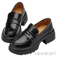 在飛比找momo購物網優惠-【Grace Gift】英倫便仕輕量軟墊厚底樂福鞋(黑)