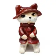 Mountain cat traveling cat small white tea red coat stone clay orna From Japan