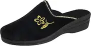 [Yinka Shoes] Ladies Velour Embroidered Flower Wedge Slip On Hard Sole Backless Mule Slippers Size 3-8
