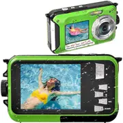 Waterproof Camera Digital Underwater 27K 48MP Video Recorder Selfie Dual Screens 16X Zoom Flashlight Snorkeling Adventure Photography Green