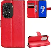 Card Slot Wallet Clip Compatible with Asus Zenfone 9 10 Zenfone9 Zenfone10 AI2302 AI2202 AI2202_B Non-Slip Stand Holder Magnetic Flip Cover Leather Case (Red,Asus Zenfone 9)