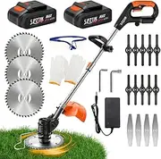 Cordless 20V Cordless String Trimmer - Lightweight Grass Trimmer & Lawn Edger with 2 Batteries, Adjustable Handle, 12" Cutting Width, Ideal for Small to Medium Yards