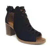 Catzon Ladies Summer Open Toe High Heel Buckle Sandals-Black