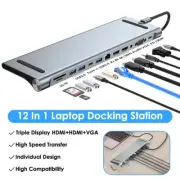 12 in 1 Laptop Docking Station Type-C HUB HDMI HD 4K USB 3.0 VGA PD SD /TF