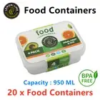 20 x Rec Plastic Food Container 950ML Takeaway Lunchbox Microwave Freezer Safe